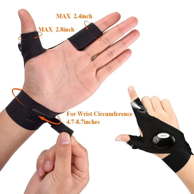 Magic Strap Fingerless Glove With 2 LED Lights 1 Pair LED Flashlight Gloves For Fishing Cycling And Low Light Work