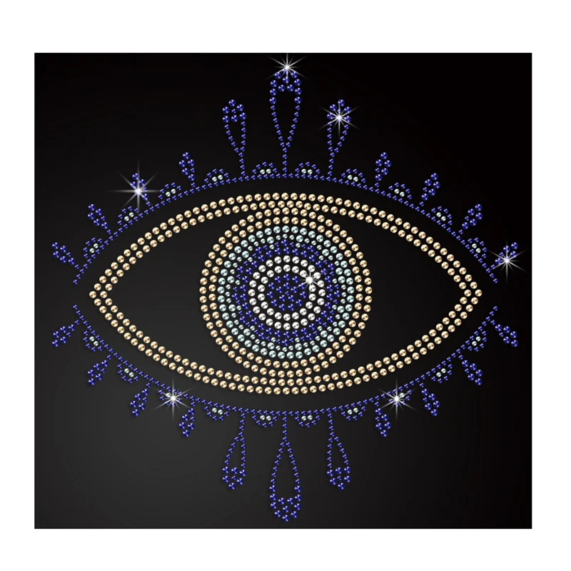 Custom Rhinestone Transfer Hasama  Evil Eye Heat Transfer Iron on Designs for T Shirt Wholesale