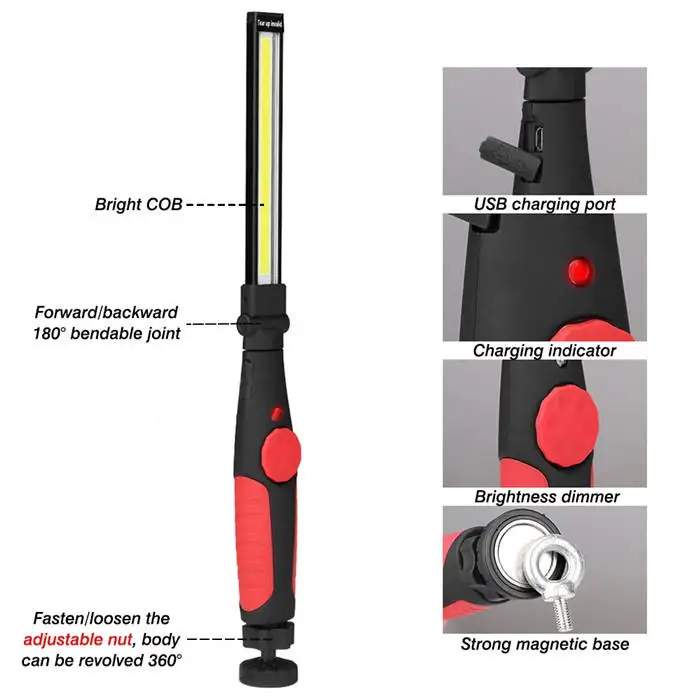 Rechargeable Work Light LED Work Lamp magnet inspection light Mechanic Flashlight Folding Hook Repair Light