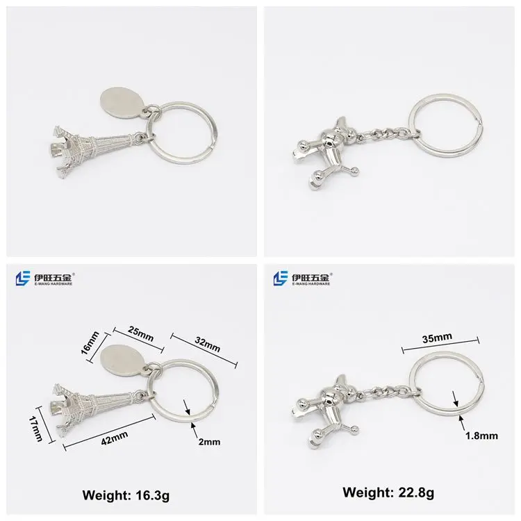 YIWANG New Design Metal French Paris Tower Keychain Souvenir Gift 3D Eiffel Tower Keychain Dog Puppy Keyring