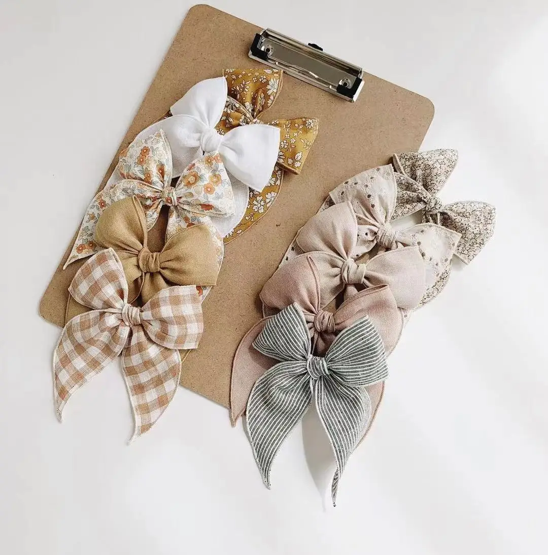 Крупный бант для волос на заказ для маленьких девочек, модные зажимы для волос для маленьких девочек, льняные зажимы с бантом