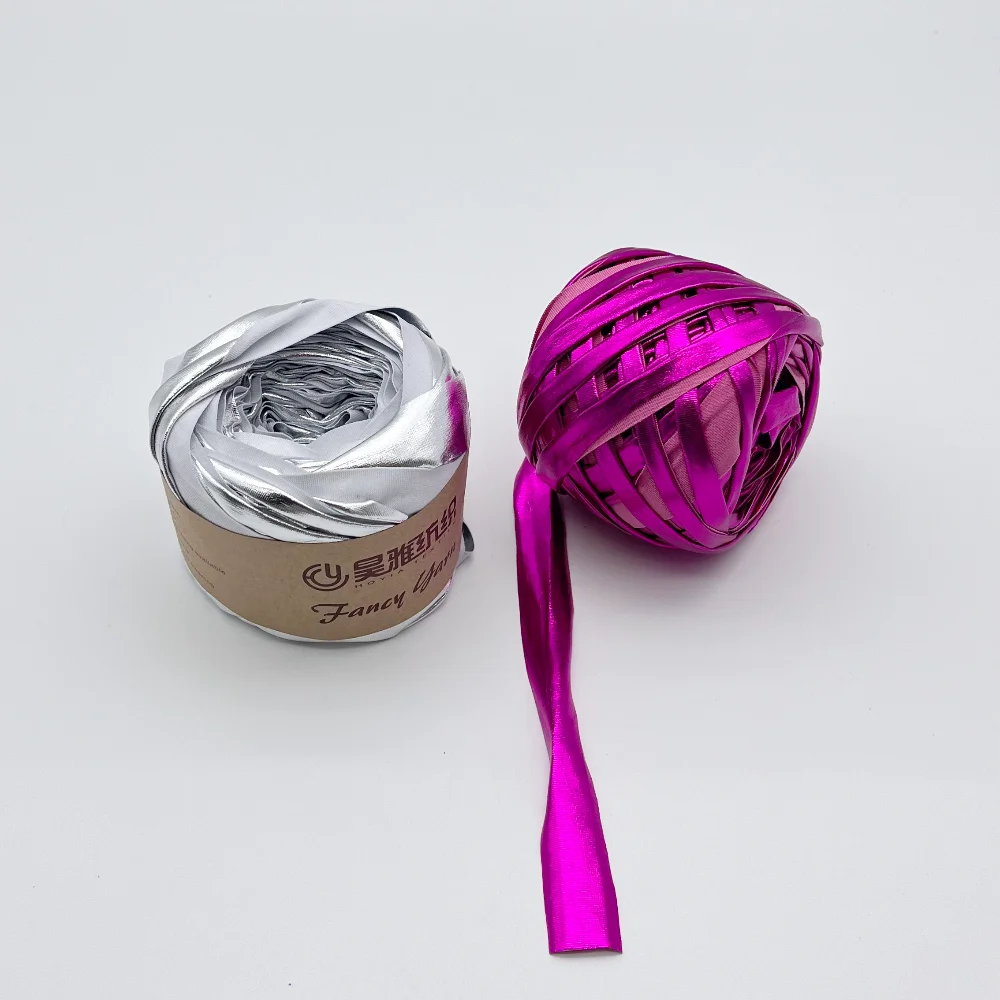 low price 100% polyester shiny leather yarn metal texture t-shirt yarn with metallic luster easy to hand weave