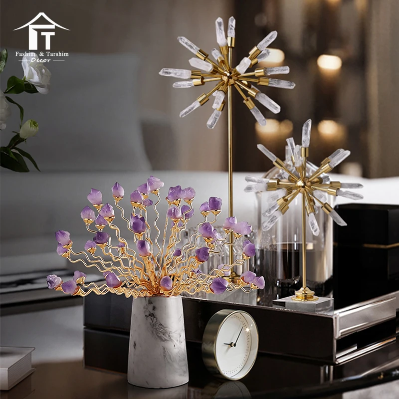 Interior modern luxury crystal craft decorative living room home decor accessories gold metal crafts desktop show piece ornament