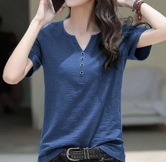 Latest wholesale new tops ladies shirt cotton fashion plus size blouse women t shirt