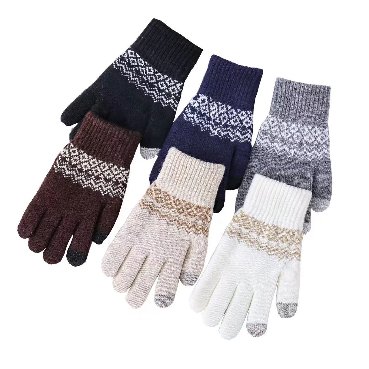 Customized Jacquard Windproof Touch Screen Winter Gloves Unisex Knitted Gloves