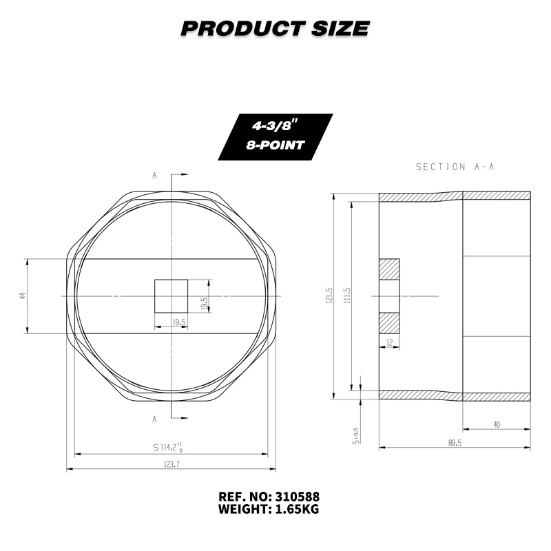 4-3/8 Inch 8-Point Rounded Wheel Bearing Locknut Socket