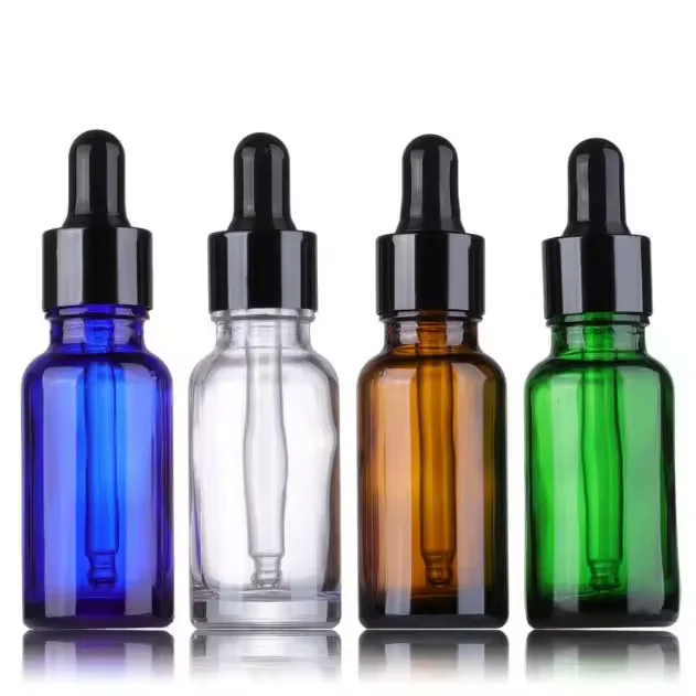 15ml Oil Bottle Black Glass Round Essential Oil Packaging Container Cosmetic Bottle