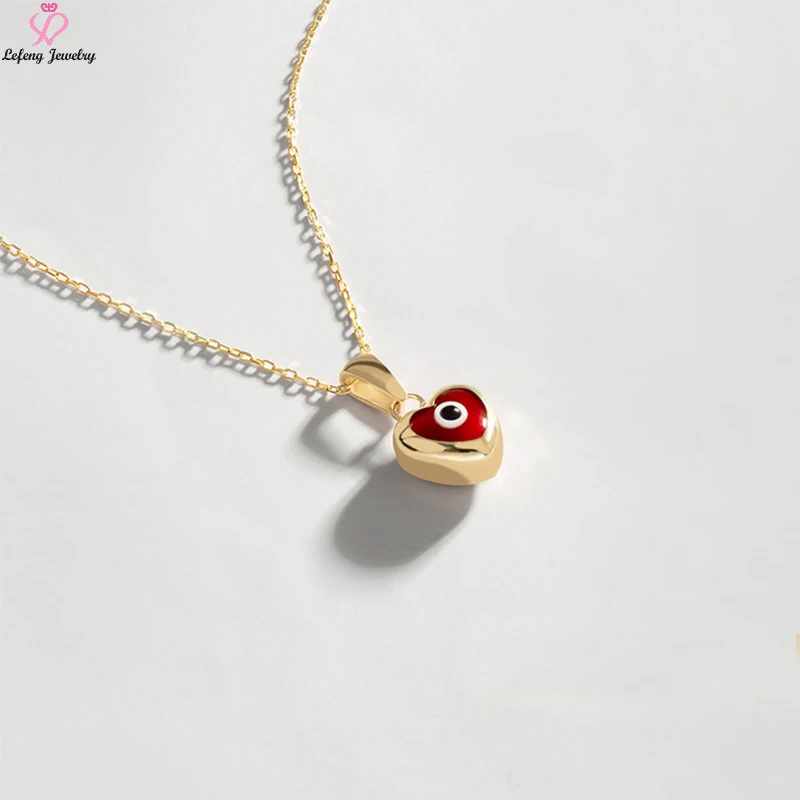 Lefeng Custom Dainty Women Fashion Jewelry Stainless Steel 18K Gold Plated Lucky Red Blue Heart Evil Eye Necklace