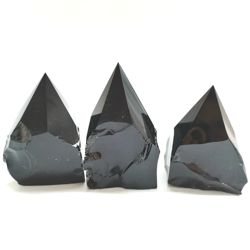 Wholesale Raw Stones Natural Black Obsidian 6.5cm Crystal Raw Polished Tower for Feng Shui