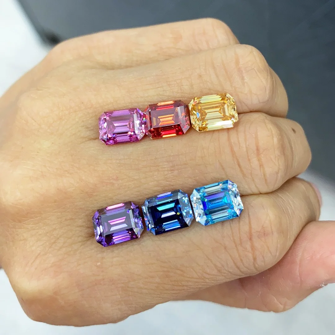 Wholesale GRA Diamond Stone Emerald Cut Dark Green Moissanite loose Stones