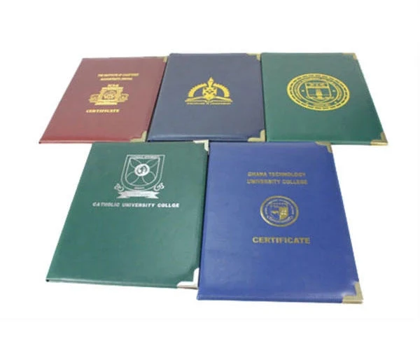 Promotional logo university degree custom PU leather graduation diploma cover A4 with metal corner