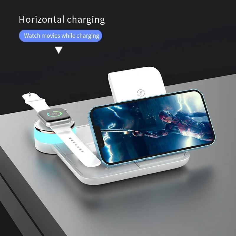 Hot Sale 4 in 1 Charging Station for app-le Products Wireless Fast Charger Stand with Bedside Lamp Compatible for 13/12