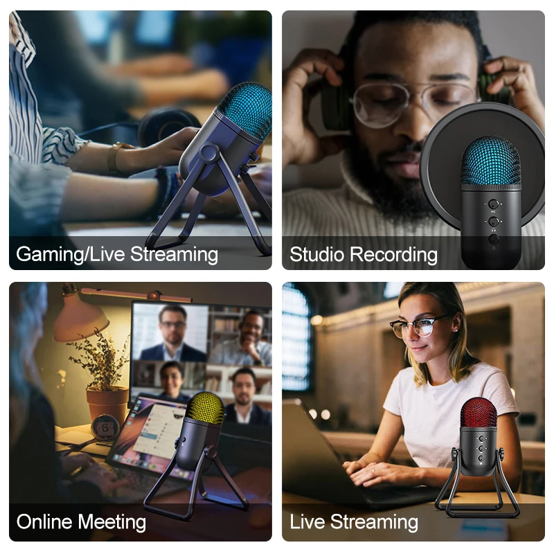 Heart Radio Studio Condenser Recording Mic Streaming Podcast Chatting Mic Set Gaming PC RGB USB Microphone Compatible with Mac