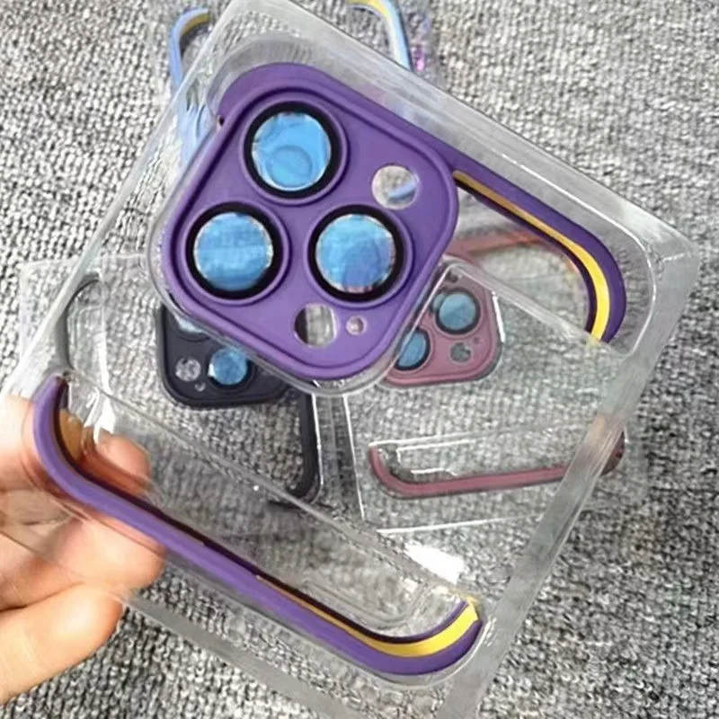 For iPhone 16 Camera Lens Film Protector Phone Case, Frameless Four Corners Shockproof Mobile Cover for iPhone 13 14 15 Pro Max