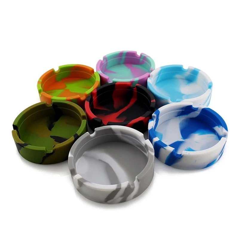 OEM Camouflage Silicone Soft Round Ashtray Ash Tray Holder Luminous Portable Fluorescent Ashtray Anti Scalding Cigarette Holder