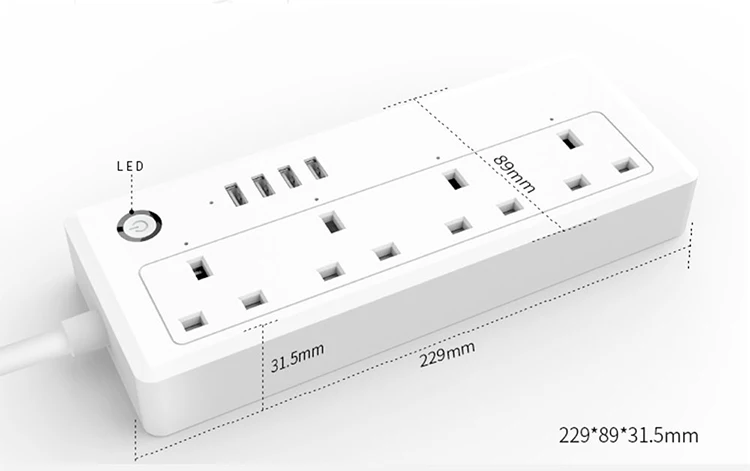 UK WiFi Tuya Smart Power Strip With 4 AC Socket 4 USB Port Timing Voice Control Smart Power Strip Tuya Smart Power Socket
