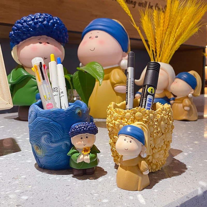 BaiMao custom office standard round pen holder desk organizer resin pen container mini pencil holder