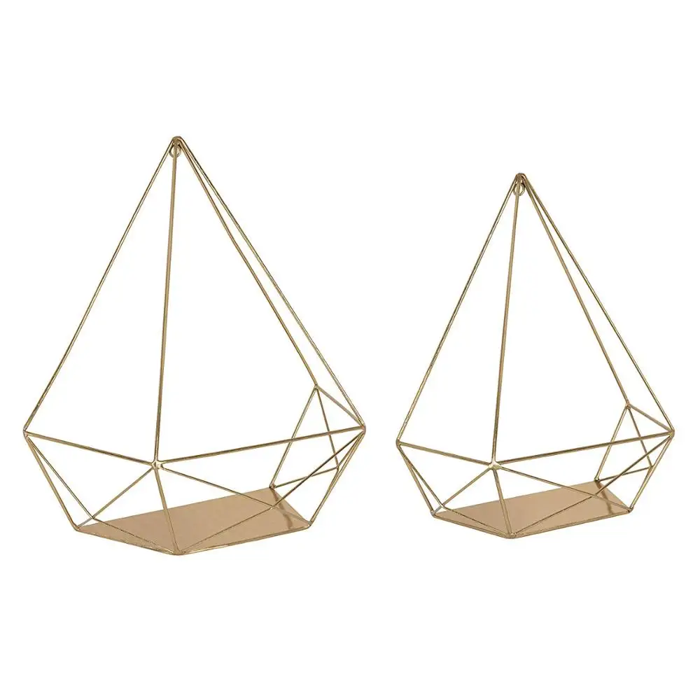 
Decorative Geometric Multi-use Metal Wall Display Shelves Gold 2 Piece Set 
