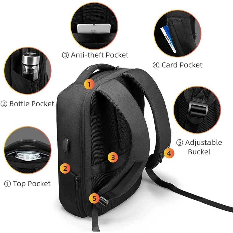 Waterproof Durable 15.6 Inch Business Laptops Backpack Anti Theft Laptop Backpack with USB Charging Port TSA lock for Men