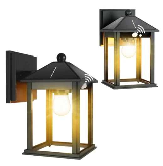 Retro Chinese style e27 solar wall light body sensing waterproof IP43 solar garden light with remote