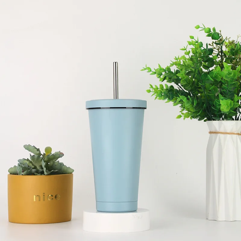 304 stainless steel vacuum insulated cup large capacity cold insulation straw cup Portable Double-Wall Glass Mugs