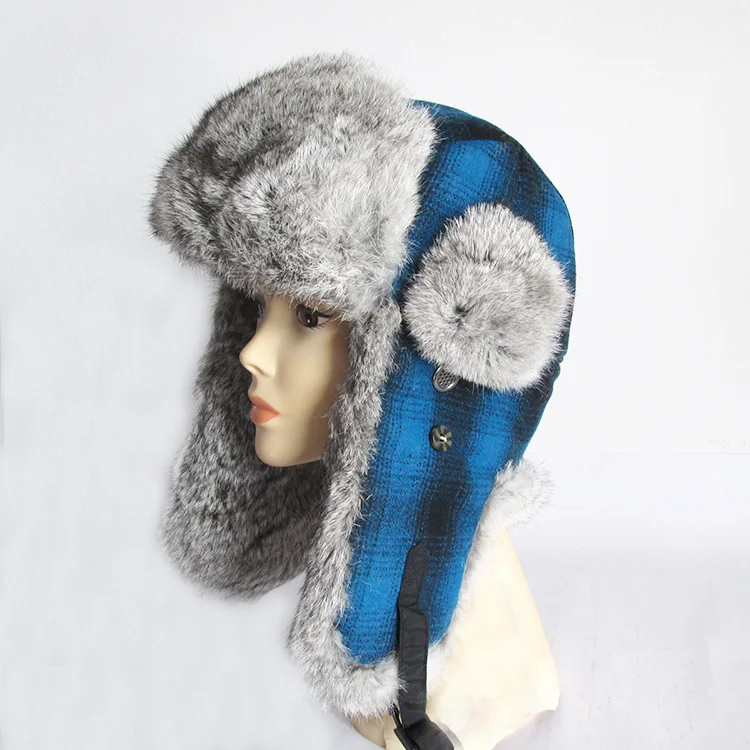 XJ Fashion Ushanka Russian Unisex Men Plain fur Warm Black Lei Feng wool Ear Flap Chin Strap Trapper Winter hat