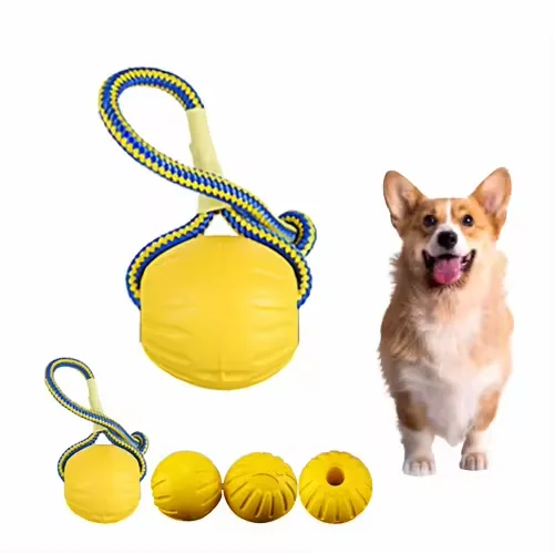 Durable Solid EVA Floating Foam Bite Resistant Elastic Pet Dog Training Tug Self Play Exercise Training Toy Ball with Rope