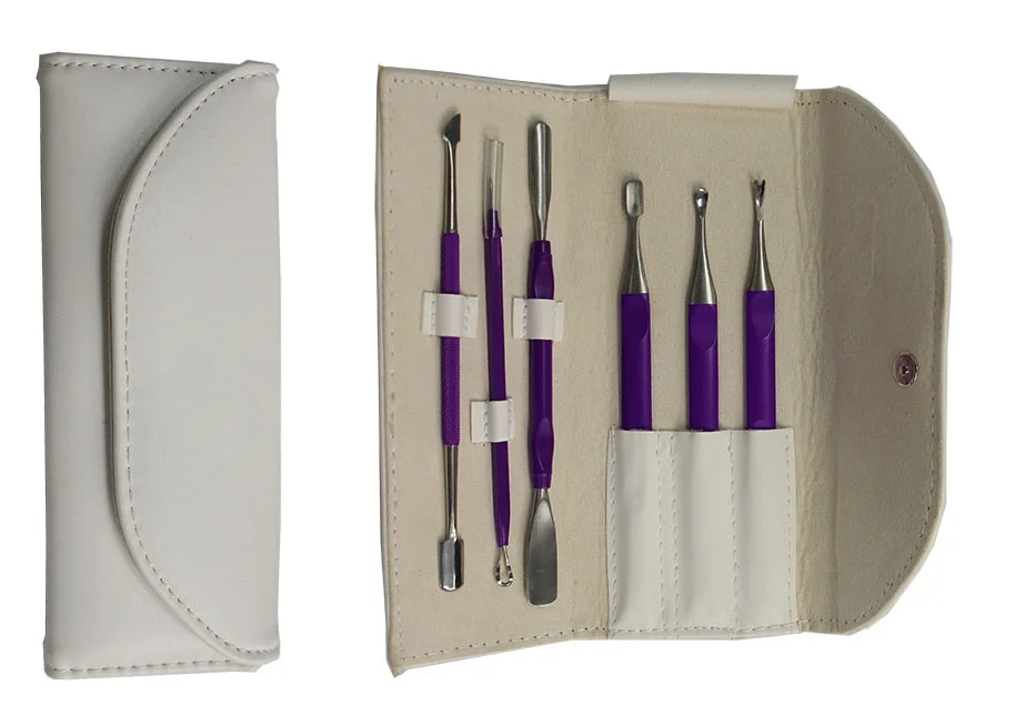 6pcs Durable Dual Head Nail Trimmer with PU Case Easy Portability Colorful Cuticle Pusher Manicure Cleaner Tools Nail Art Tools