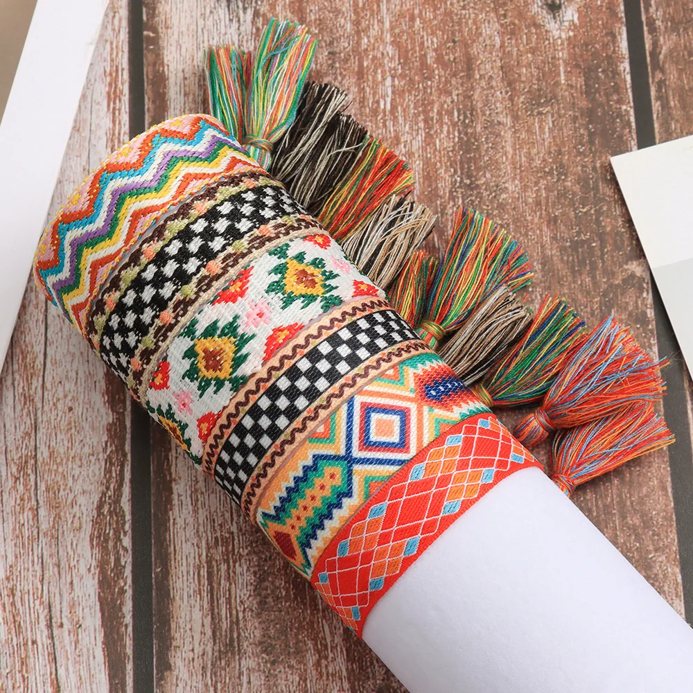 Simple style black grey white embroidered tassel bracelet hand bracelet wristband wrist band with blank colorful design