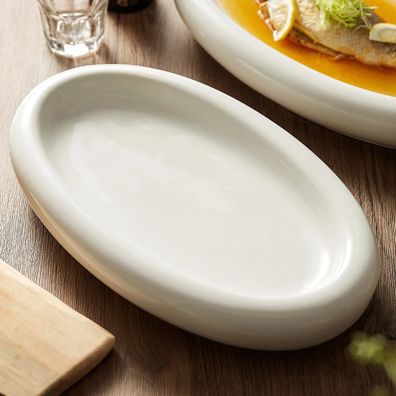 White ceramic oval large fish plate superior dish platter platter artistic conception dish cold dish ritual tableware