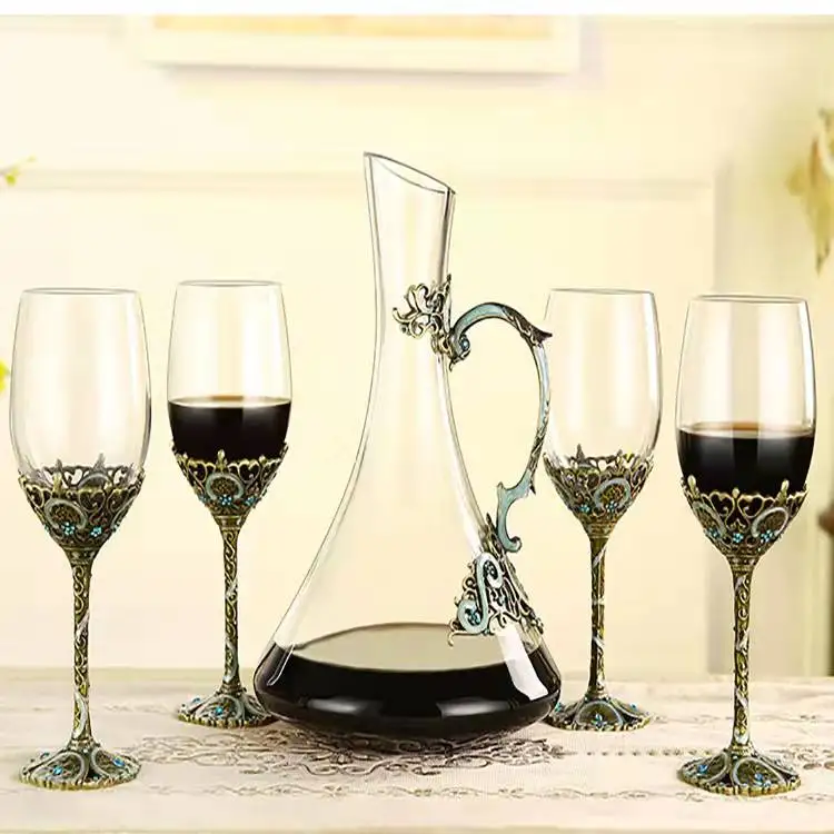 Top Fashion Enamel Decanter  Set Glasses Luxury Bulk Floating Long Stem Crystal Gift CLASSIC Customized BOX Glass Logo
