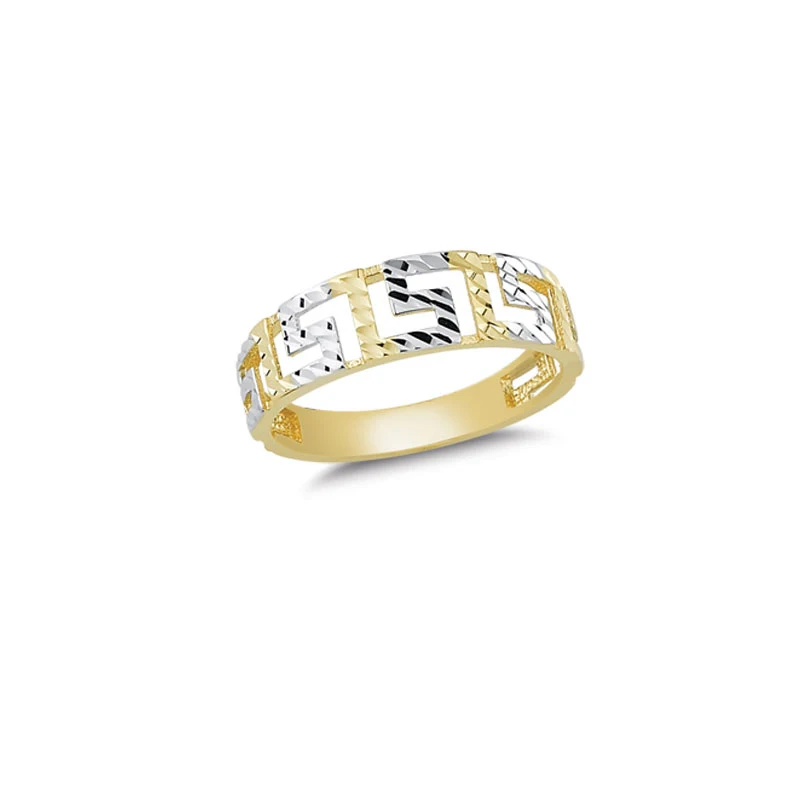 14K Solid Gold Rings Wedding Band Gold Ring for Women Lover Rings Greek Design Diamond Cut Two Tone 2 Gram Gold Jewellery