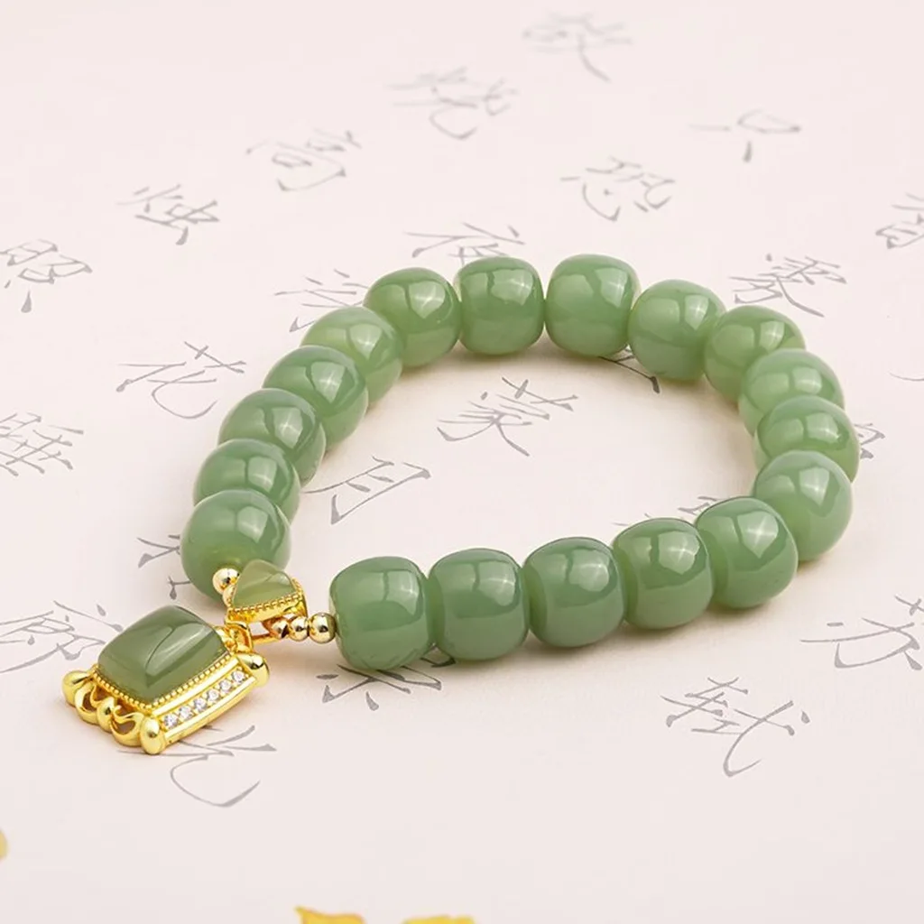 Fashionable Classic and Trendy Geometric Design for Gift Vintage Gold Plated Jade Beaded Bracelet