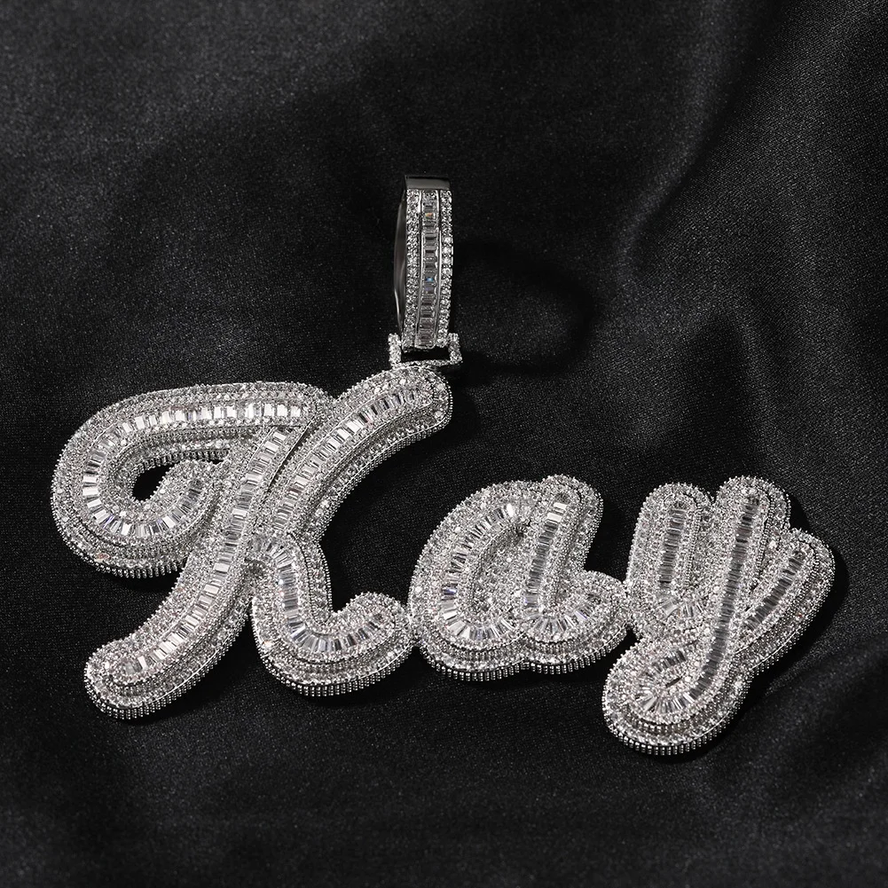 Junlu Jewelry Hip Hop Large T Square Inlay Full Zircon Charms DIY Letter Custom Name Pendant Necklace Men Women Fashion Jewelry