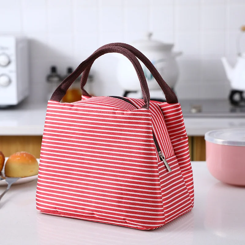 Large Capacity Stripe Oxford Cloth Thermal Insulated Stripe Lunch Bag For School Beach Office Lunch Bags For Adults
