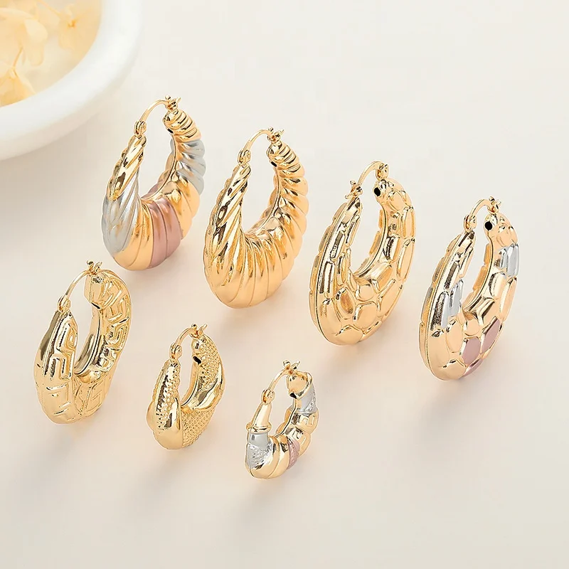 Factory Wholesale Price Fashion Earrings Accessories Laminated Gold Earrings Exquisite 18K Gold Pattern Earrings for women