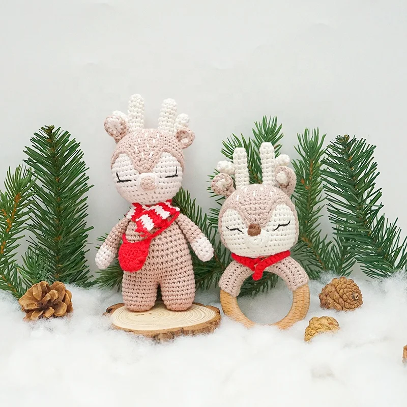 Wholesale Knitted Rabbit bear reindeer Crochet Animal Toys Handmade Amigurumi Bunny Plush Toys