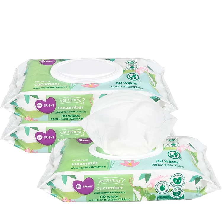 80 Pcs Per Pack Refreshing Cucumber Extract Baby Wipes PH Balance Ultra Gentle Wet Wipes For Sensitive Skin