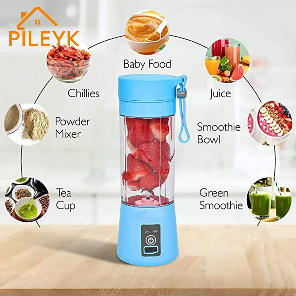 4 blades double click professional fruit juicer usb rechargeable travel portable blender for mixer fruits
