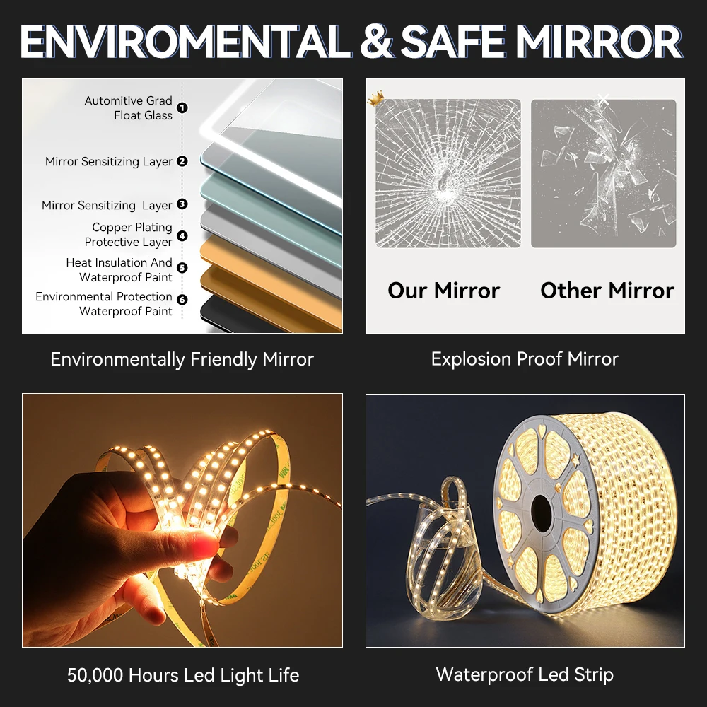 Beauty Decorative Hello_kitty Vanity Mirror Dimming Makeup Dressing Glass Mirror for Home Wall Hanging Mirrors