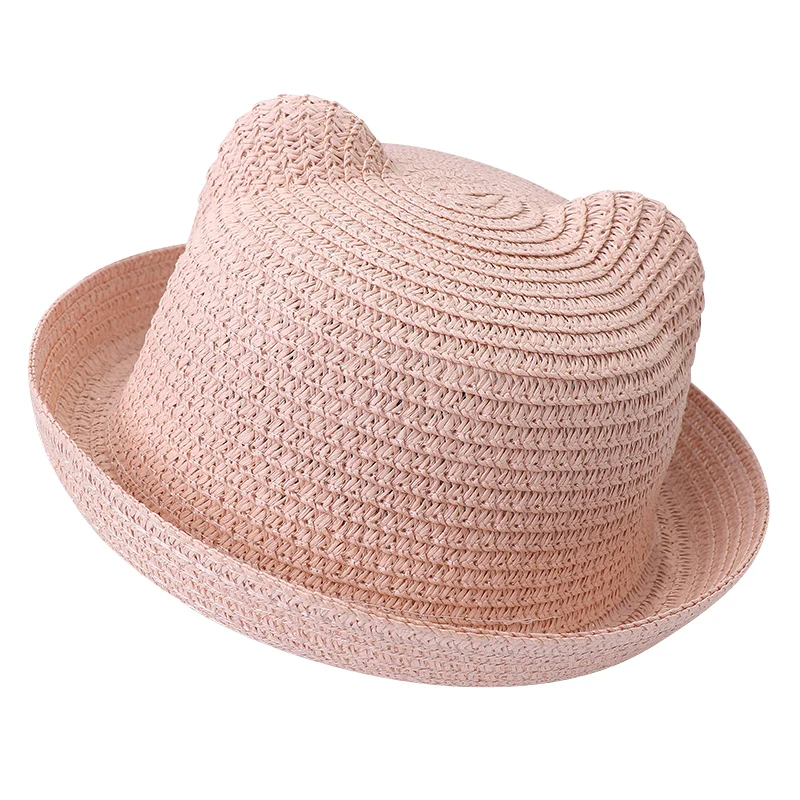 Children Unisex Sun Visor Straw Hats With Cute Ears Kids For Summer, Wholesale Straw Hat Supplier, Color Straw Hats 2021