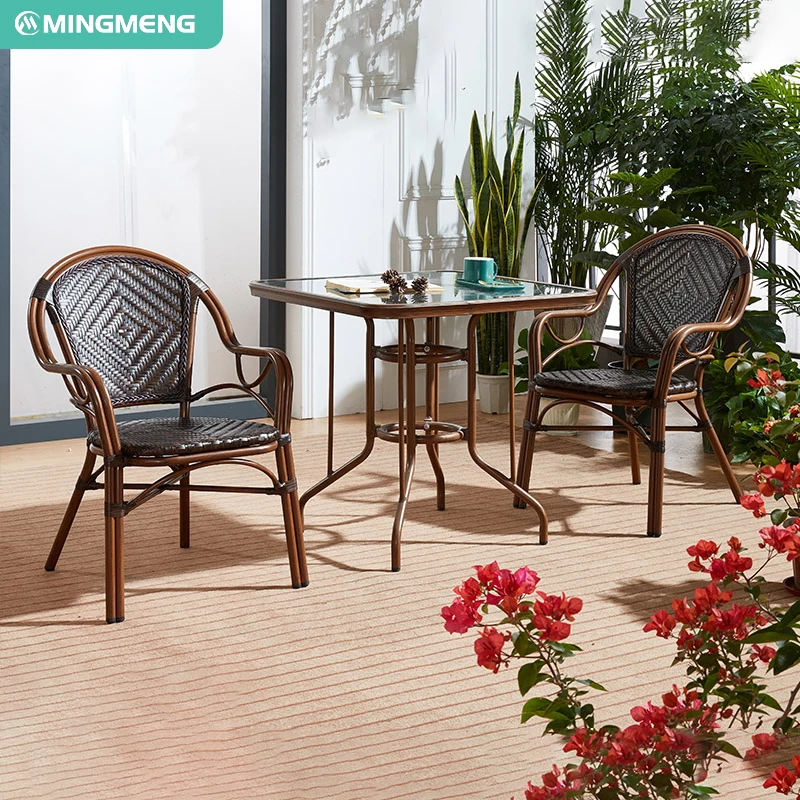 Modern French Dining Rattan Furniture Outdoor Garden Cafe Table and Chair Set for Park Hotel