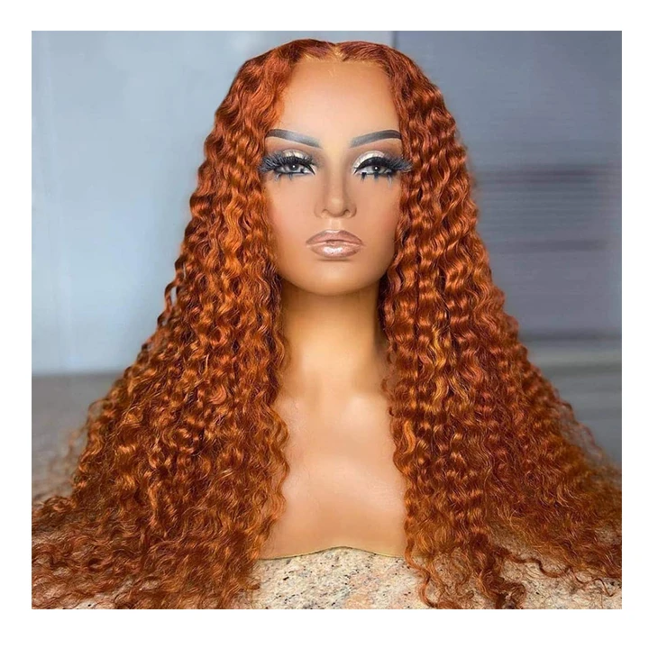 Hair 13*4 full frontal big lace area ginger orange color human hair 1 piece 26inch wig brazilian human hair water wave wig