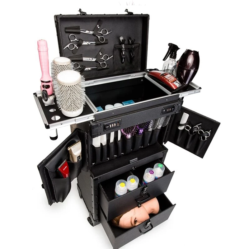 Large Capacity Hairdressing Trolley Cosmetic Case Rolling Luggage Bag Nails Makeup Toolbox Multi-layer Beauty Salons Trolley