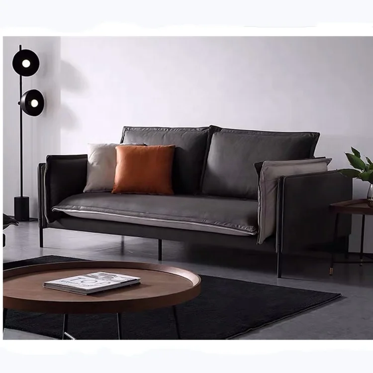 Home living room furniture sofa set White Couch Wide 7 Seater Sofa With Wooden Armrest