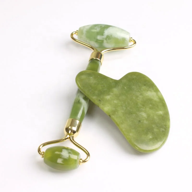  100% натуральный нефритовый массажер для лица nephrite green jade derma face stone ball roller and gua