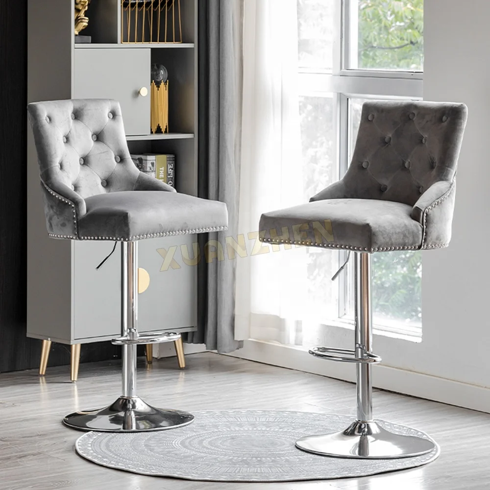 Living room furniture adjustable restaurant high swivel velvet kitchen bar stool bar counter stools luxury bar stool