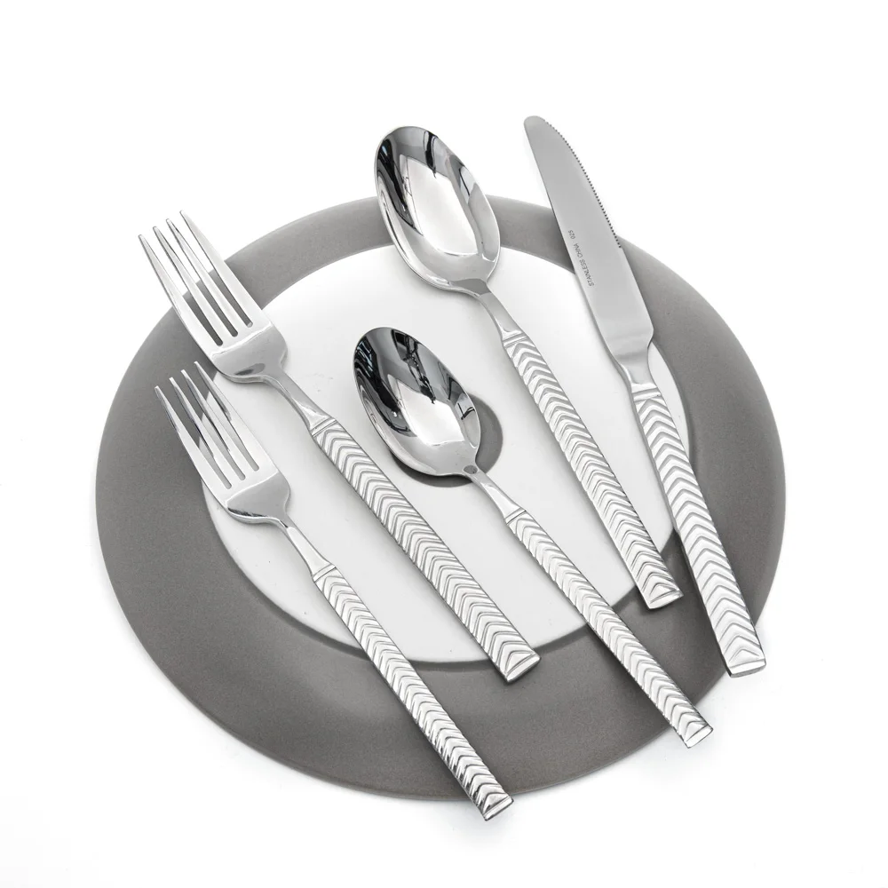 Modern stripe stainless steel cutlery set dinner entree knife spoon fork