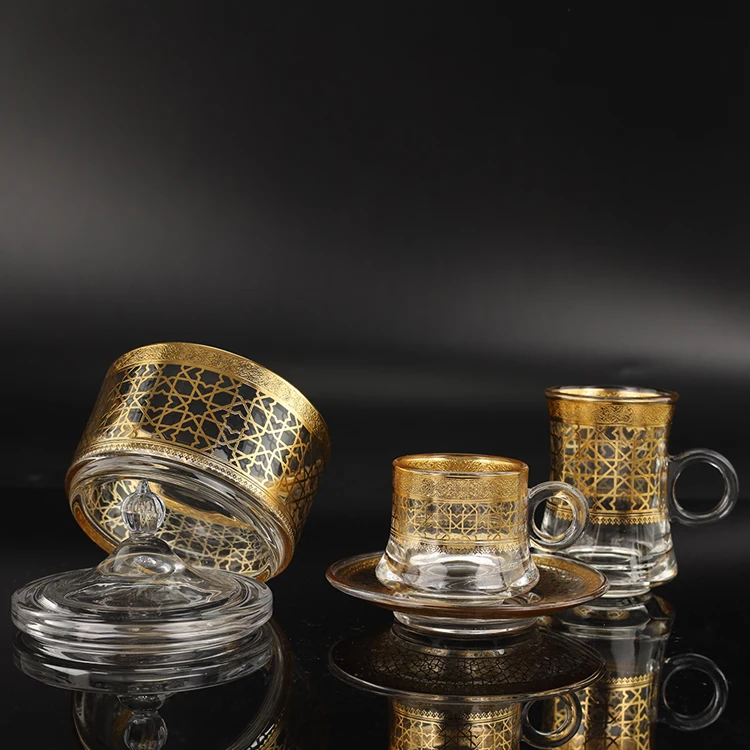 Wholesale 20pcs New Decorative Customized Coffee & Tea sets Glass TeaCup sets with sugar pot and arabic coffee cup