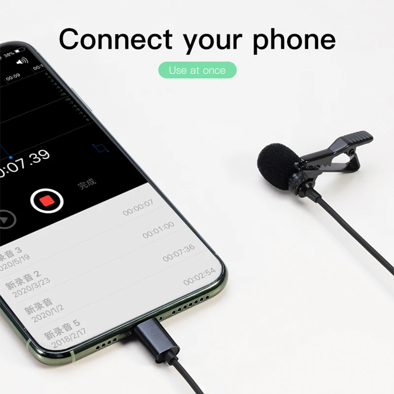 
Portable Wired Mic Lavalier Clip Lapel Microphone With Pouch For I phone Type c 3.5mm Plug For Conference Class 